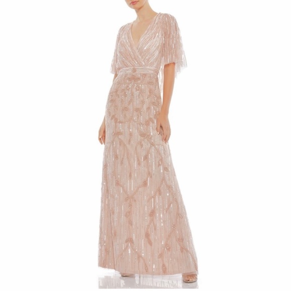 MAC DUGGAL Wrap Front Beaded Cape Gown NEW Blush Pink Size 10 Dress - Picture 15 of 15